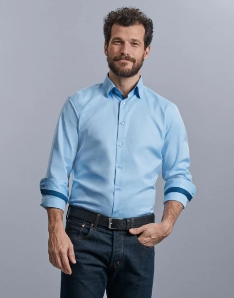 Koszula męska z długim rękawem Contrast Herringbone Tailored Russell